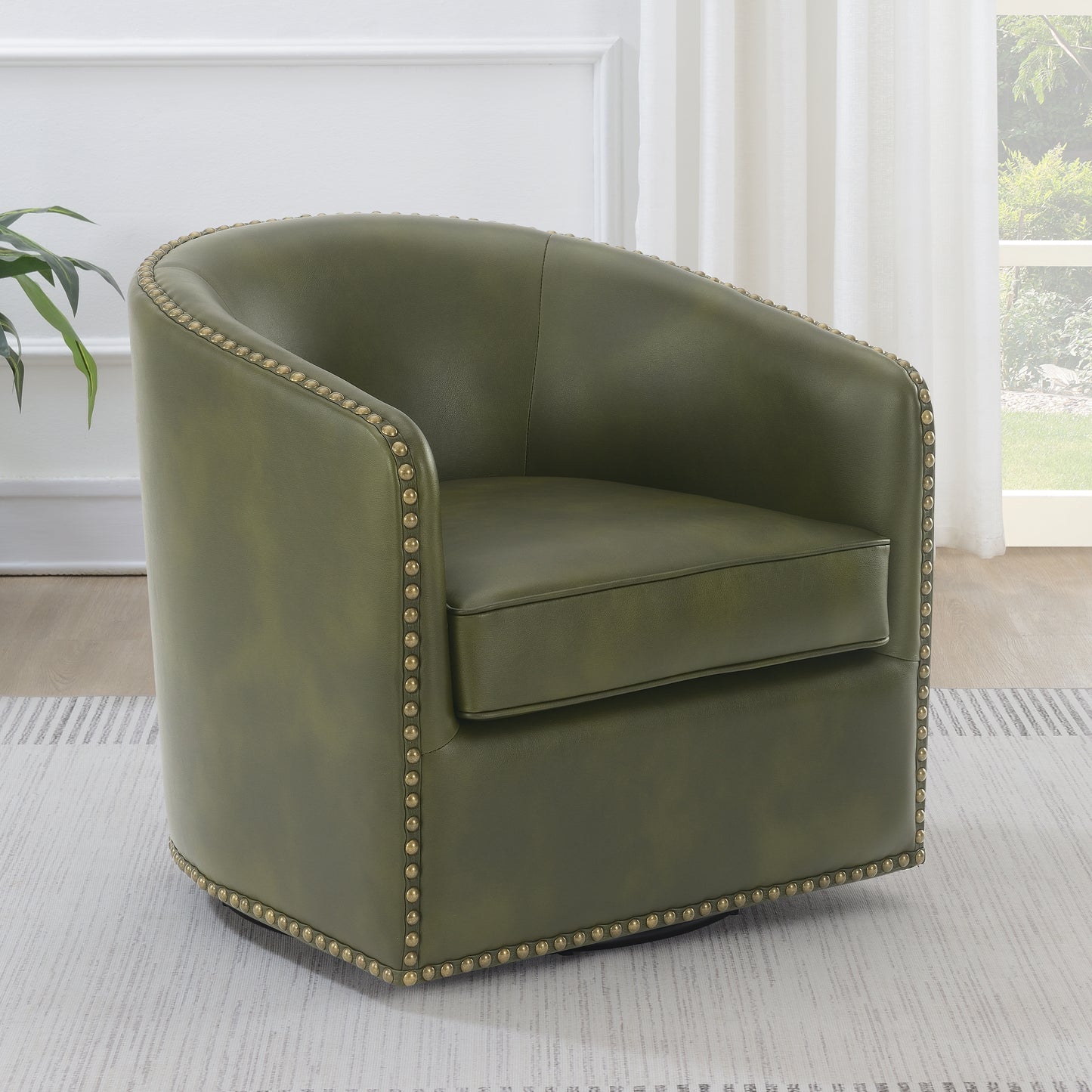 Tyler Faux Leather Swivel Arm Chair with Nail Head Trim