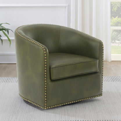 Tyler Faux Leather Swivel Arm Chair with Nail Head Trim