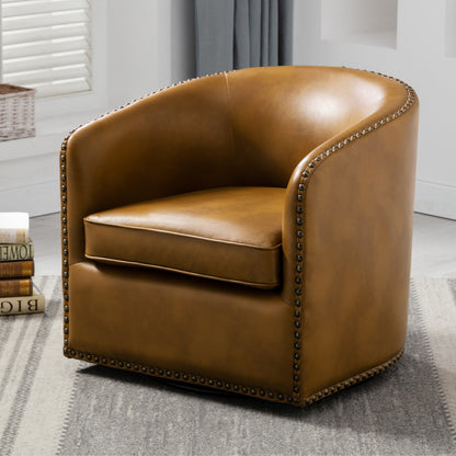 Tyler Faux Leather Swivel Arm Chair with Nail Head Trim