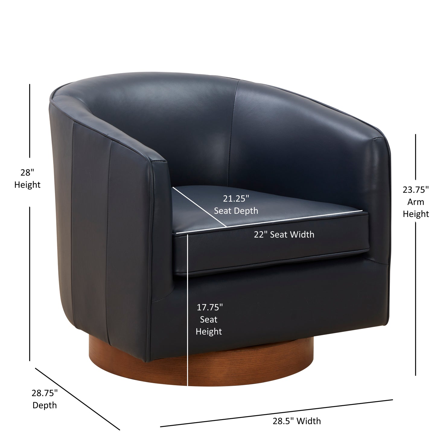 Taos Top Grain Leather Wood Base Swivel Barrel Accent Chair