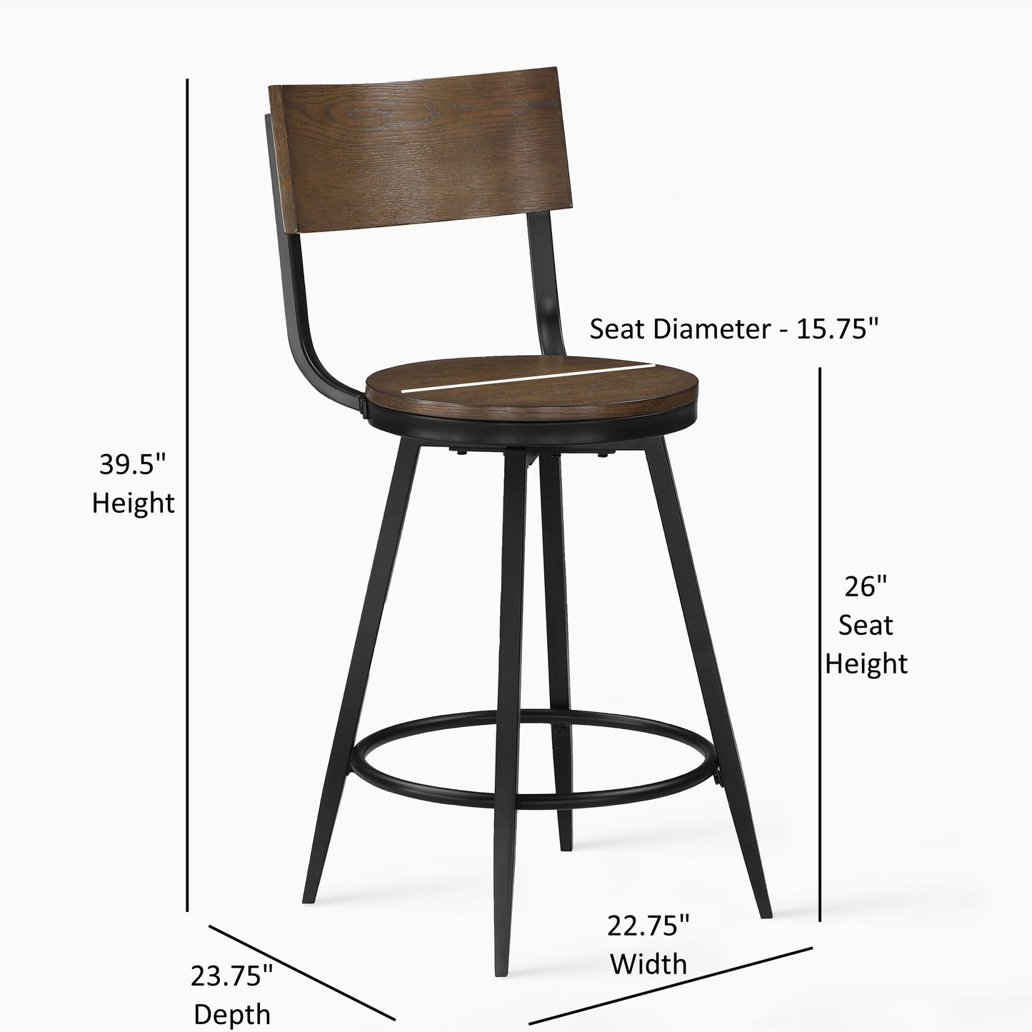 Dalia Brown Wood and Metal Swivel Stool