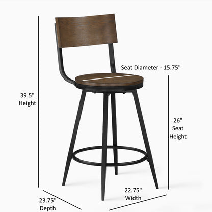 Dalia Brown Wood and Metal Swivel Stool