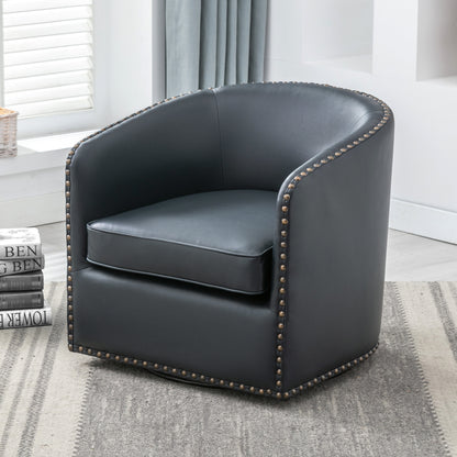 Tyler Faux Leather Swivel Arm Chair with Nail Head Trim