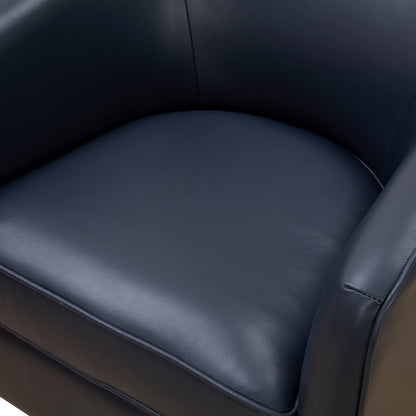 Taos Top Grain Leather Wood Base Swivel Barrel Accent Chair